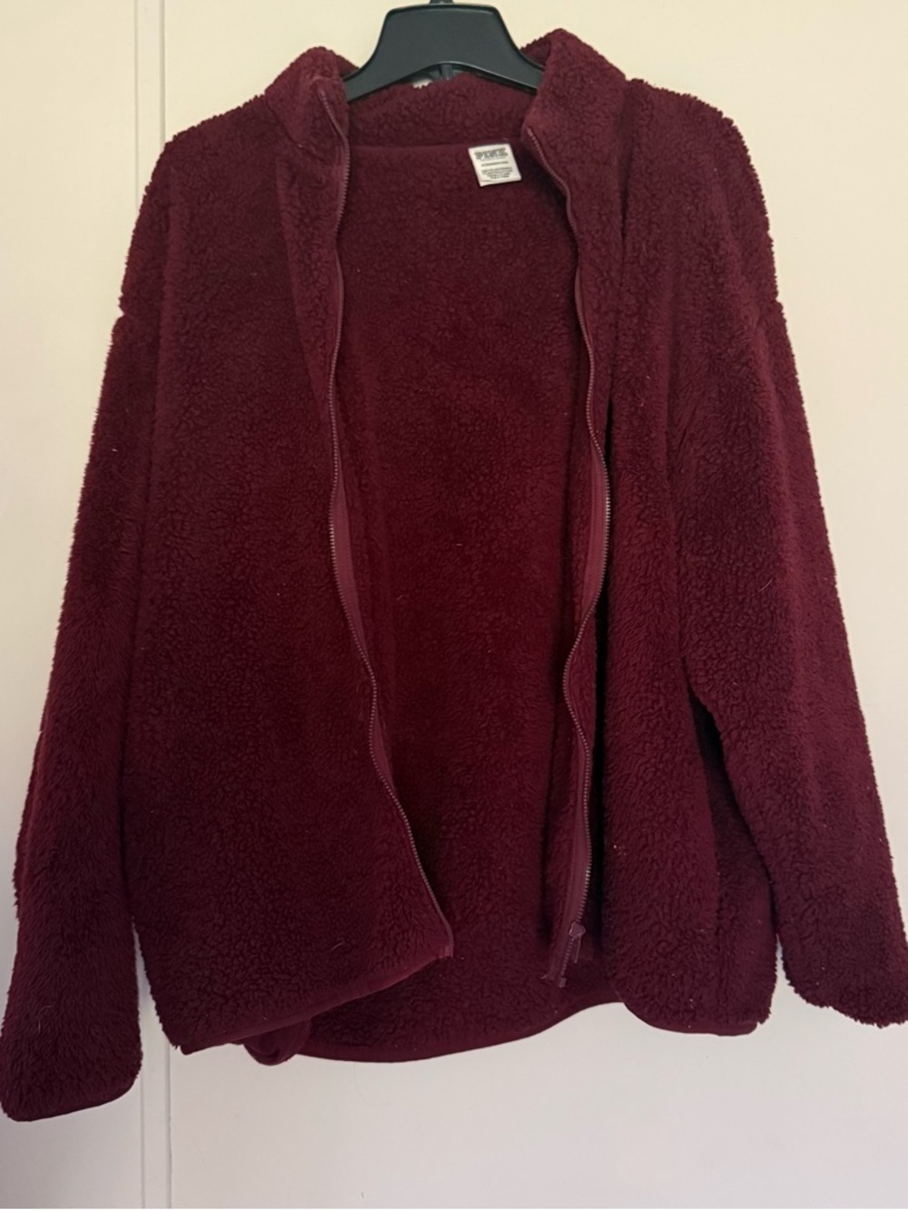 PINK Victoria's Secret Plush Zip-Up Teddy Jacket - Burgundy